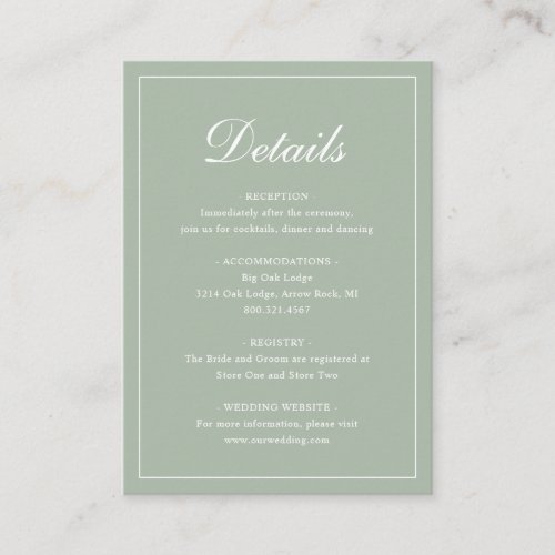 Formal Traditional Elegant Sage Green Wedding Enclosure Card