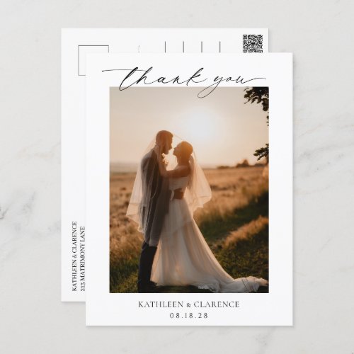 Formal Traditional Photo Classic Wedding Thank You Postcard