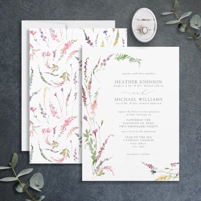 Formal Trendy Elegant Wildflower Floral Wedding Invitation | Zazzle