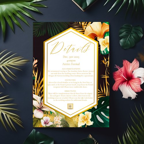 Formal Tropical Destination Wedding Details Card