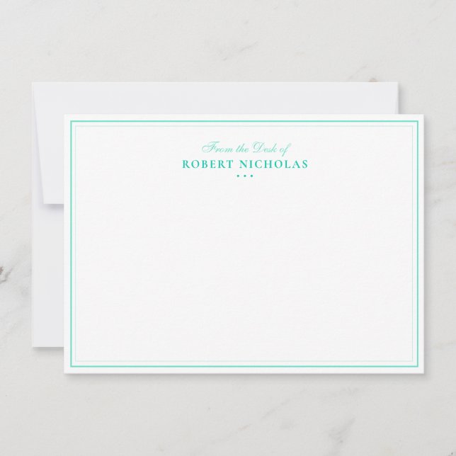 Formal Turquoise Script Two Border Stationery Note Card (Front)
