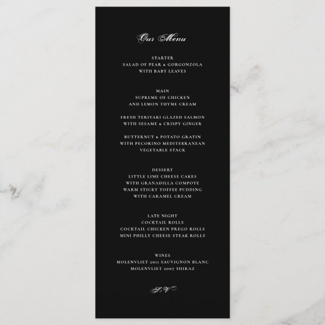 Formal Tuxedo Black Classic Wedding Menu (Front)