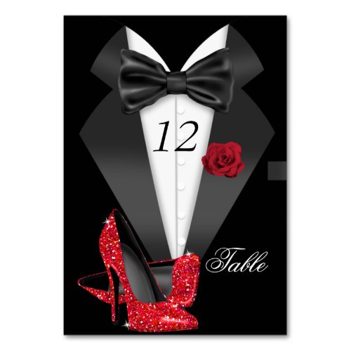 Formal Tuxedo Black Red Heels Table Number Seating