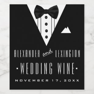 Formal Tuxedo Grooms Wedding Wine Bottle Label