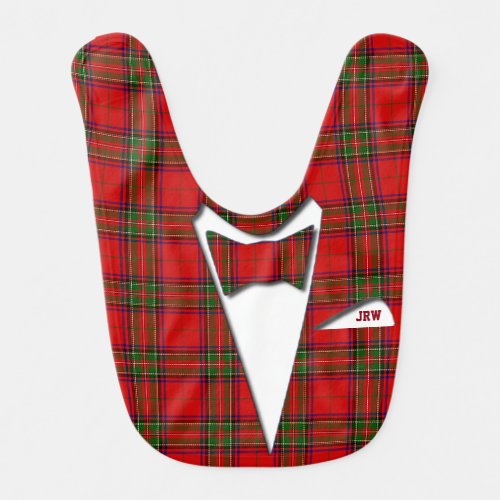 Formal Tuxedo Monogram Tartan Plaid Baby Bib