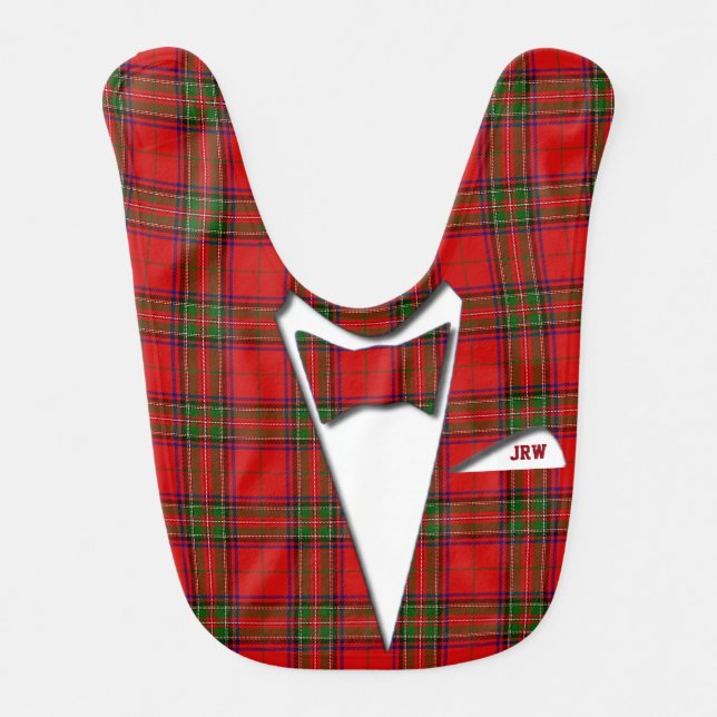 Formal Tuxedo Monogram Tartan Plaid Baby Bib (Front)
