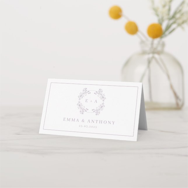 Formal Vintage Lavender Monogram Wedding Place Card (Back)