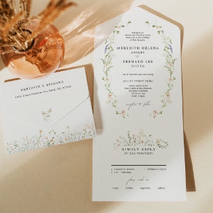 Formal Vintage Rustic Wildflower Wedding All In One Invitation