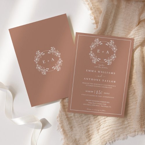 Formal Vintage Terracota Monogram Wedding  Invitation