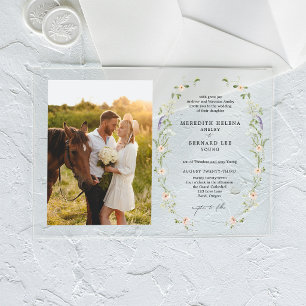 Formal Vintage Wildflower Wedding Photo Horizontal Acrylic Invitations