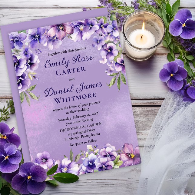 Formal Violet Floral Evening Wedding  Invitation (Rich violet florals create an elegant invitation for formal evening weddings.)