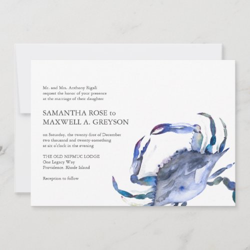 Formal Watercolor Coastal Crab Wedding Invitation