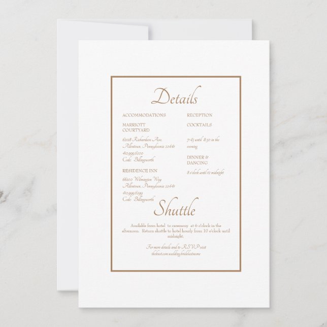 Formal Website Wedding Detail White Gold Text Invitation (Front)