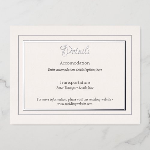 Formal wedding details enclosure card with foil