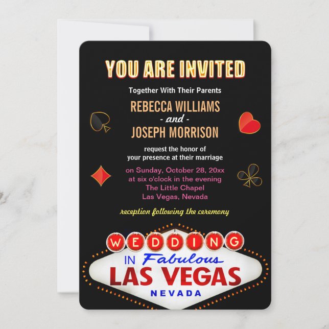 Formal Wedding in Fabulous Las Vegas Sign Poker Invitation (Front)