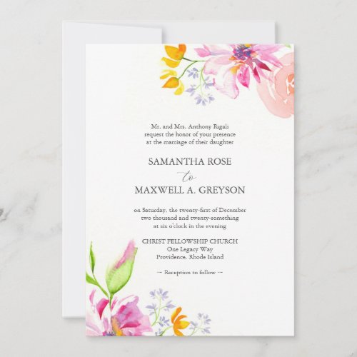 Formal Wedding Invitations with QR Code Floral