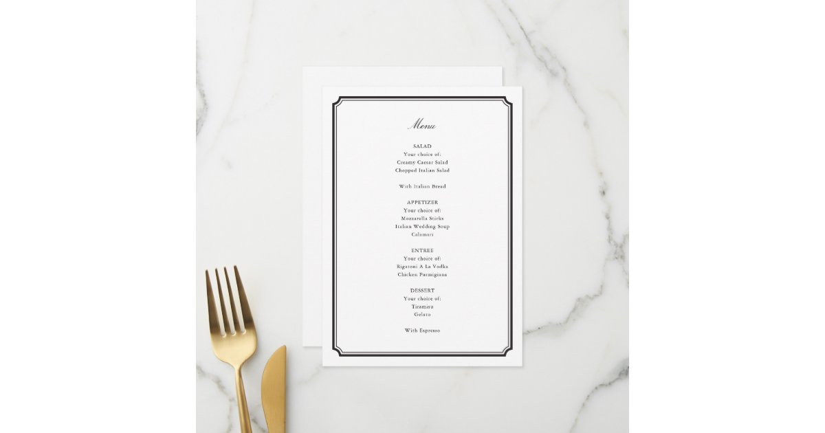 Formal Wedding Menu | Zazzle