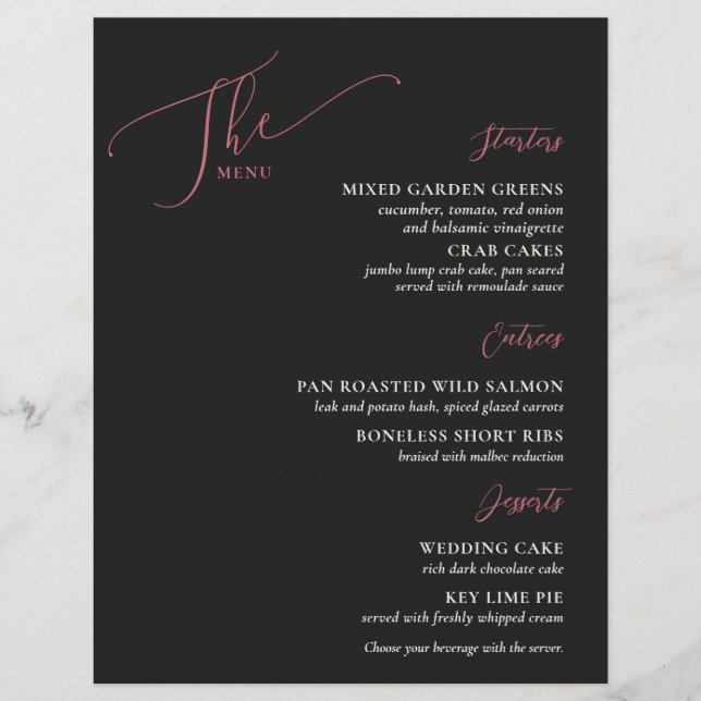 Formal Wedding Menu Black Magenta (Front)