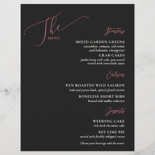 Formal Wedding Menu Black Magenta