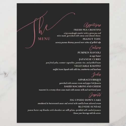 Formal Wedding Menu Elegant Black Magenta