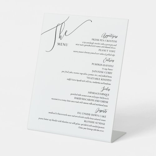 Formal Wedding Menu Elegant Black White Pedestal Sign