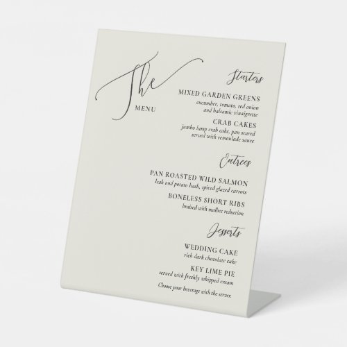 Formal Wedding Menu Elegant Bone Black Pedestal Sign