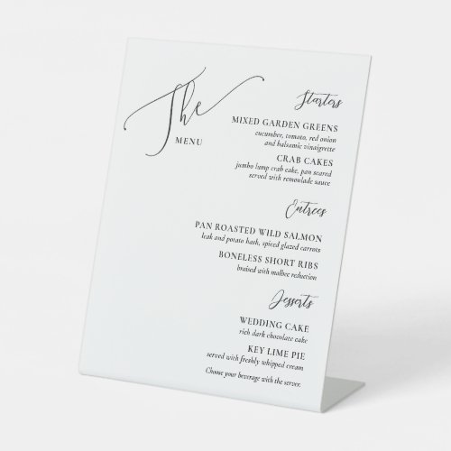 Formal Wedding Menu Elegant White Black Pedestal Sign