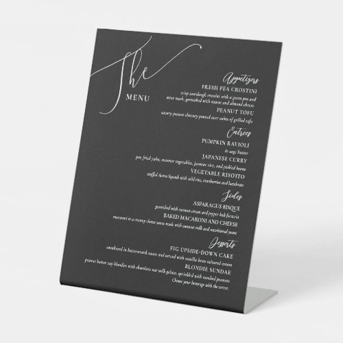 Formal Wedding Menu Elegant White on Black Pedestal Sign