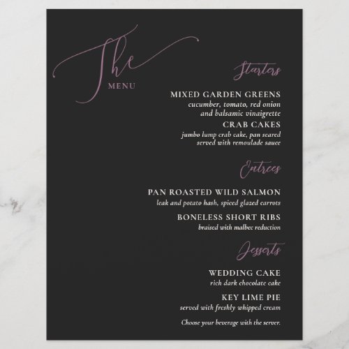 Formal Wedding Menu Magenta Black