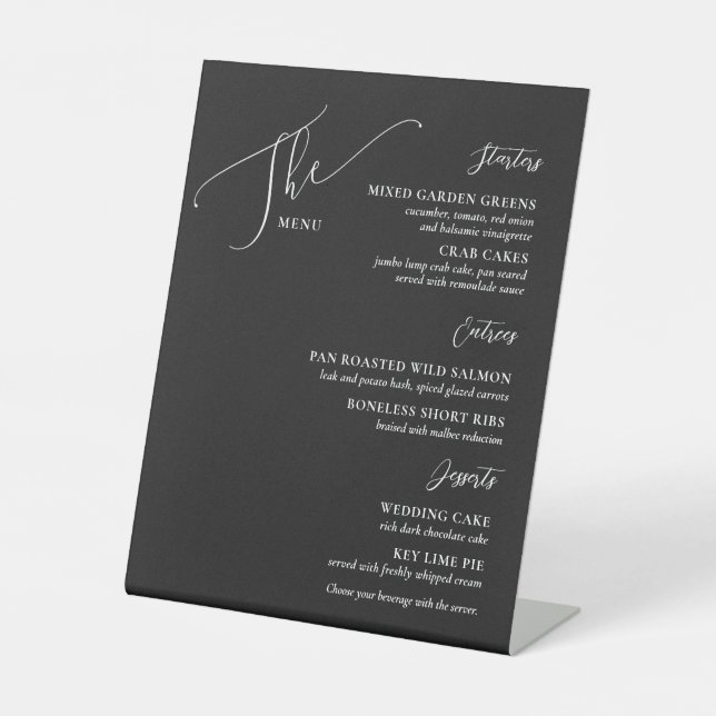 Formal Wedding Menu Two Option Black White Pedestal Sign (Front)