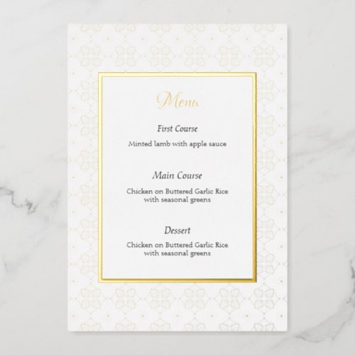 Formal wedding menu with foil features foil invitation