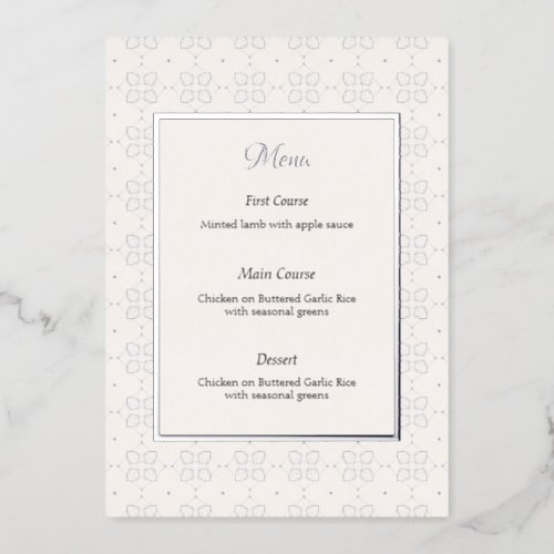 Formal wedding menu with foil features foil invitation