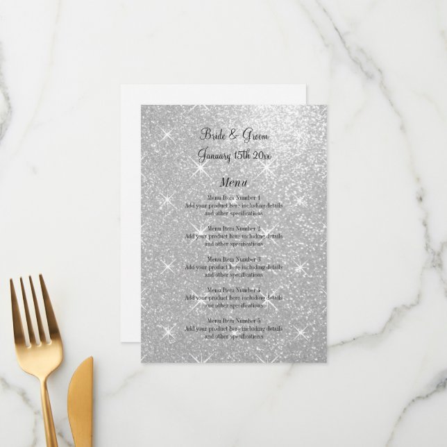 Formal wedding menu with glamorous glitter print (Front/Back In Situ)