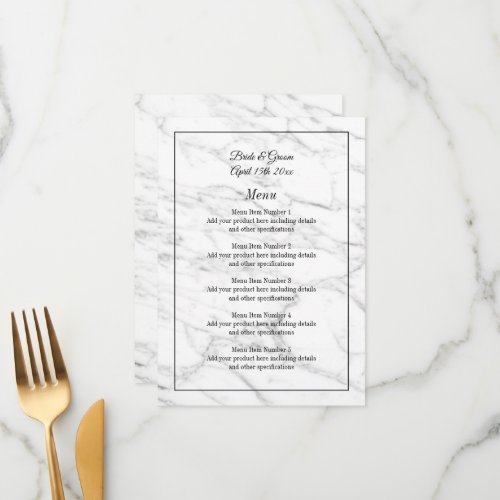 Formal wedding menu with white marble stone print