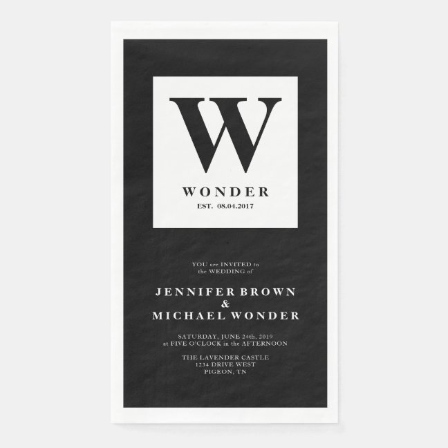 Formal Wedding Monogram Black Paper Guest Towels