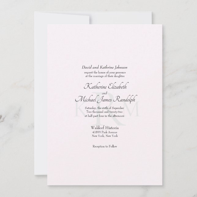 Formal Wedding Monogram Bride Parents Pink II Invitation (Front)