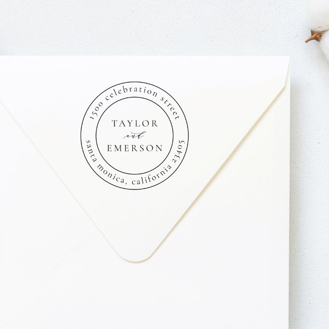Formal Wedding Names & Round Return Address Self-inking Stamp (Stamp Mock-up)