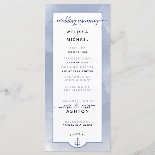 Formal #Wedding #Nautical Navy Dusty Blue Wedding Program (Front)