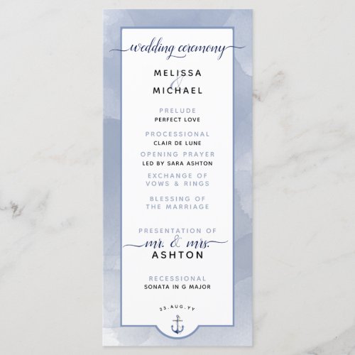 Formal Wedding Nautical Navy Dusty Blue Wedding Program