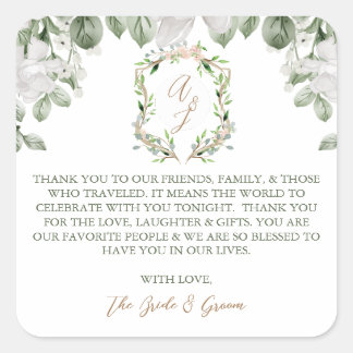 Formal Wedding Thank you Card Gift Favors Square Sticker