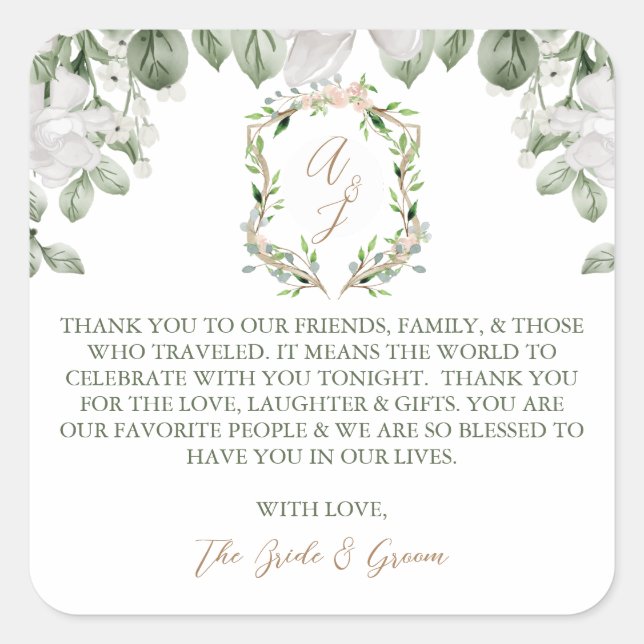 Formal Wedding Thank you Card Gift Favors Square Sticker (Front)