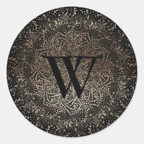 Formal Whimsical Hand Drawn Black and Gold Wedding Classic Round Sticker