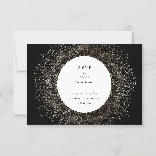 Formal Whimsical Hand Drawn Black and Gold Wedding RSVP Card