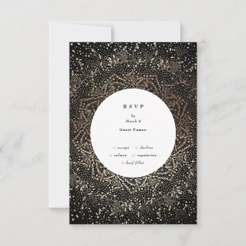 Formal Whimsical Hand Drawn Black and Gold Wedding RSVP Card