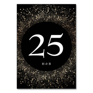 Formal Whimsical Hand Drawn Black and Gold Wedding Table Number