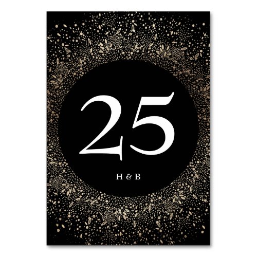 Formal Whimsical Hand Drawn Black and Gold Wedding Table Number