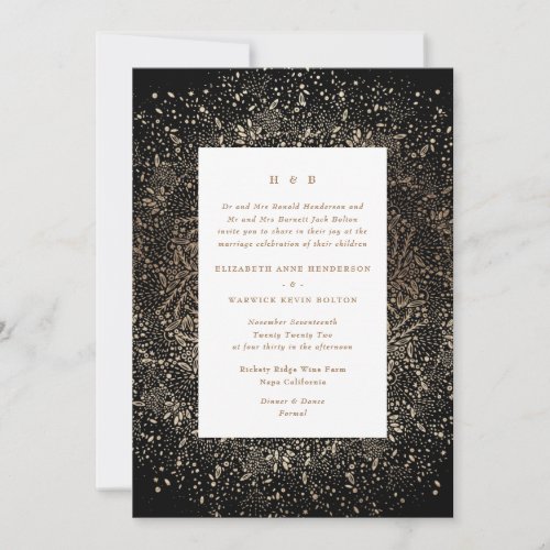 Formal Whimsical Hand Drawn Gold on Gold Wedding Invitation