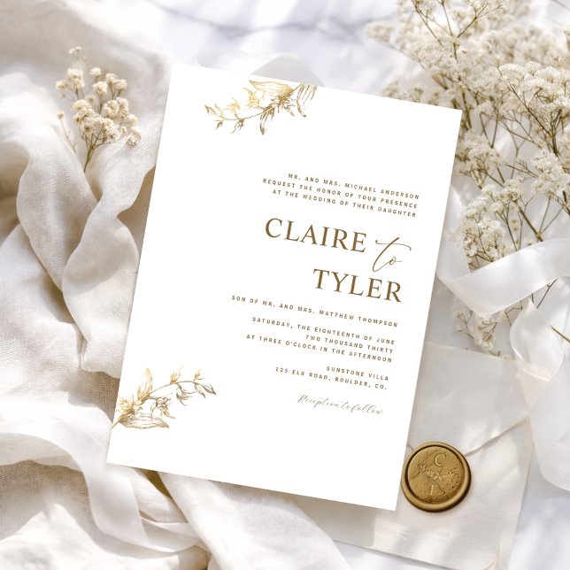 Formal, White and Gold Modern Typography Wedding Invitation (Creator Uploaded)