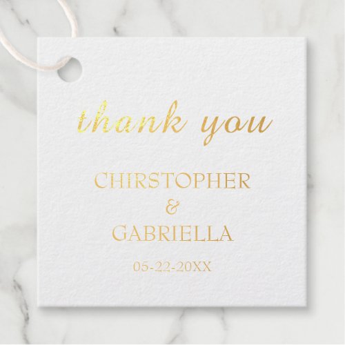 Formal White and Gold Simple Wedding Foil Favor Tags