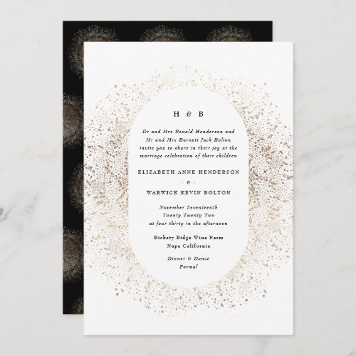 Formal White Black and Gold Wedding Oval Arch Invitation